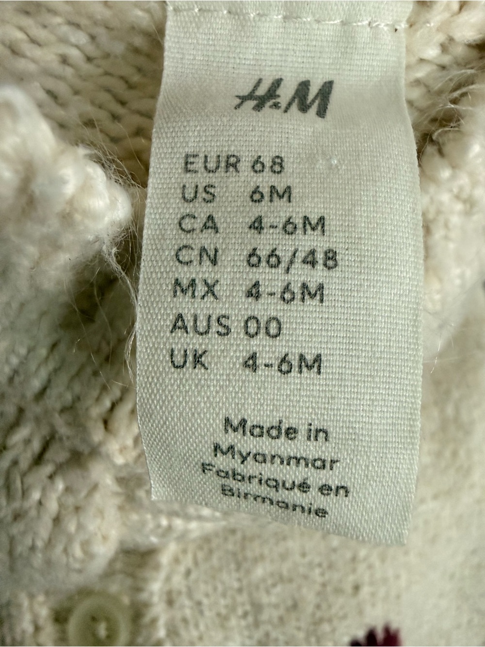 H&M Baby girl Flowers Embroidery-Detail Cardigan size 4-6 month - Picture 4 of 5